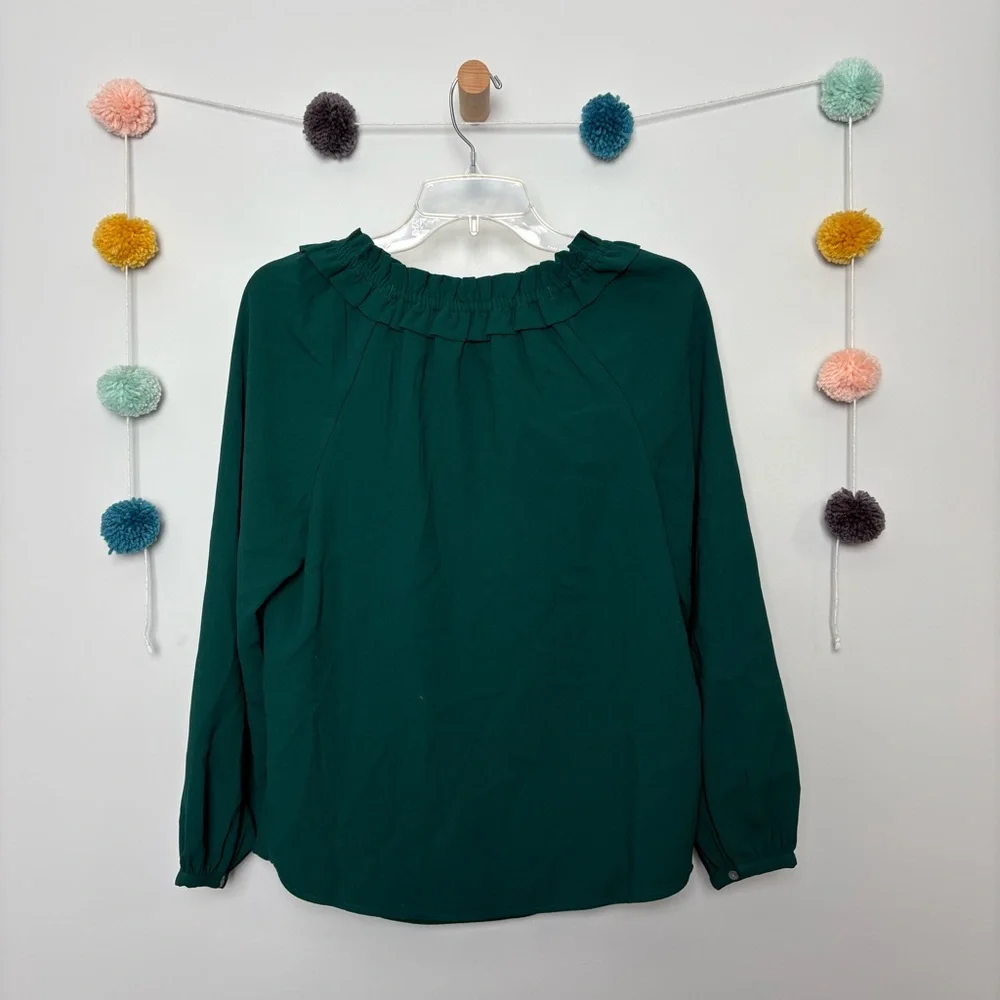 🌟J. Crew Deep Green Drapery Ruffle Collar Top
